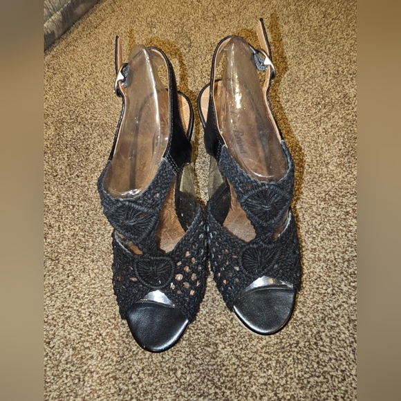 Lucky Brand Heels Womens 8 Rilo Macrame Crochet Platform Sandals BK Fabric. - Picture 11 of 12